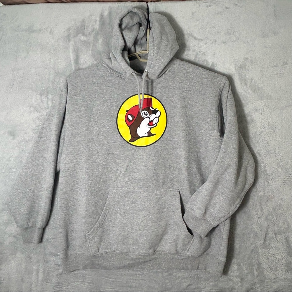 Bucees Hoodie Sweatshirt Mens Unisex 2XL Gray Logo Texas Novalty Pocket Cozy‎